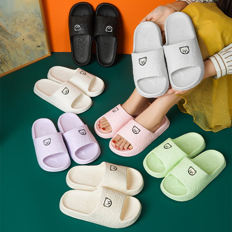 Cute Bear Slippers Indoor Non-slip Thick Soles Floor Bedroom Bathroom Slippers For Women Men Fashion House Shoes Summer Pi-Mart