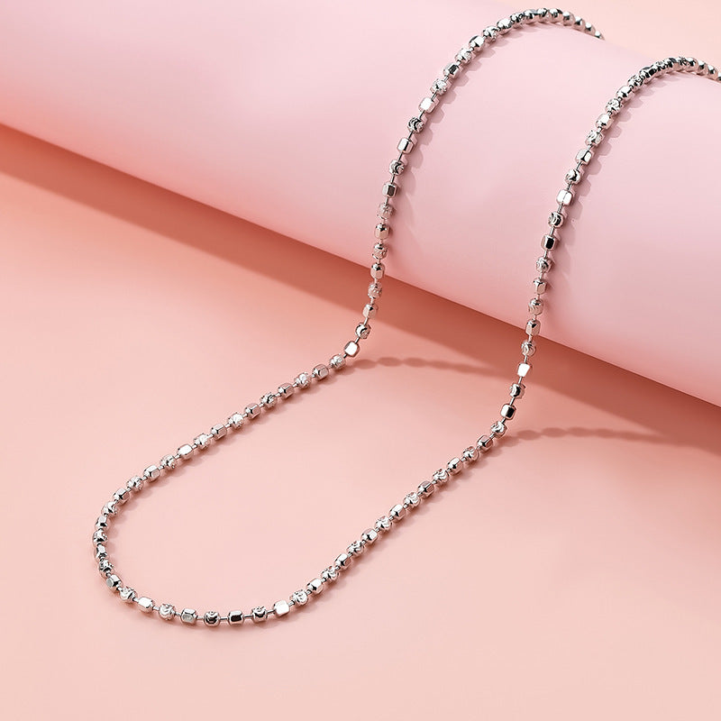 Sterling Silver Moon Beads Hexagon Beads Necklace For Women Pi-Mart