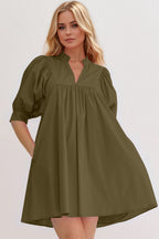 Pink Puff Sleeve Mini Dress Casual and Feminine Dress for Women Simple Classic Summer Dress Stevvex