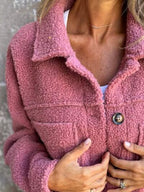 Comfortable Modern Women Full Size Fuzzy Button-Up Jacket with Drop Shoulder and Pockets Stevvex