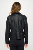 Studded Moto Jacket - Vegan Leather Outerwear | Femstylo