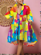 Women Sexy Fashion Printed Shirt Dresses Chic V Neck Loose Long Sleeve Dress Causal Vacation Female Mini Vestidos Robe Clothing Purplish Diva