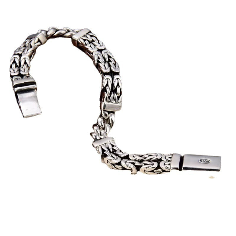 S925 Sterling Silver Trendy Men's Personalized Bracelet New Chinese Style Double Woven Safety Pattern Handmade Chain Pi-Mart