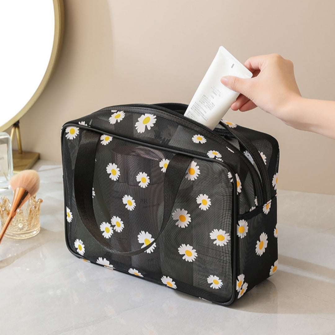 Mesh Cosmetic Bag, Small Daisy Beach Wash Bag, Travel Women's Simple Storage Bag, Go Out Portable Mesh Shower Tote Bag, - SJB-DIAMOND ELITES