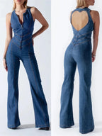 TARUXY Backless Heart Cutout Bodycon Jumpsuit For Women Casual Sleeveless Slim One-Piece Outfits Retro Denim Jumpsuits New 2025 Purplish Diva