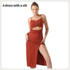 Women's Pure Color Halter Sleeveless Split Dress - SJB-DIAMOND ELITES