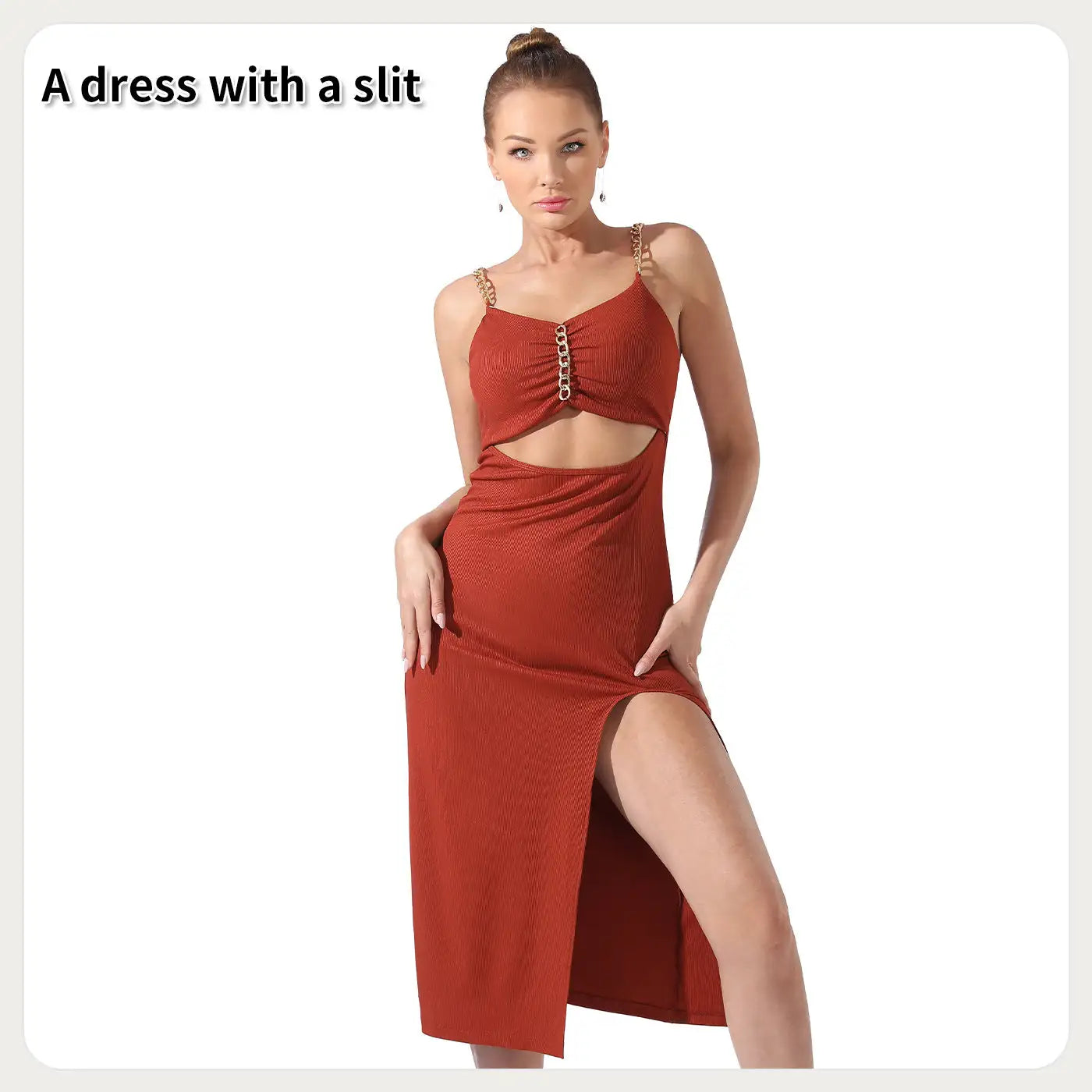 Women's Pure Color Halter Sleeveless Split Dress - SJB-DIAMOND ELITES