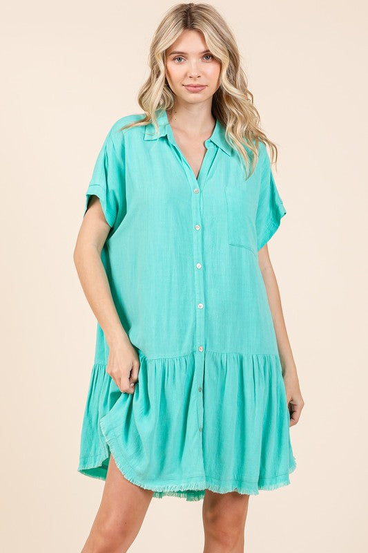 New Summer Linen Blend Button Down Shirt Mini Dress For Women – Fluttering, Casual, Timeless and Versatile Wardrobe Staple Stevvex
