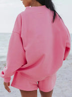 Relaxed Fit Round Neck Sweatshirt and Shorts Set THRIXINE