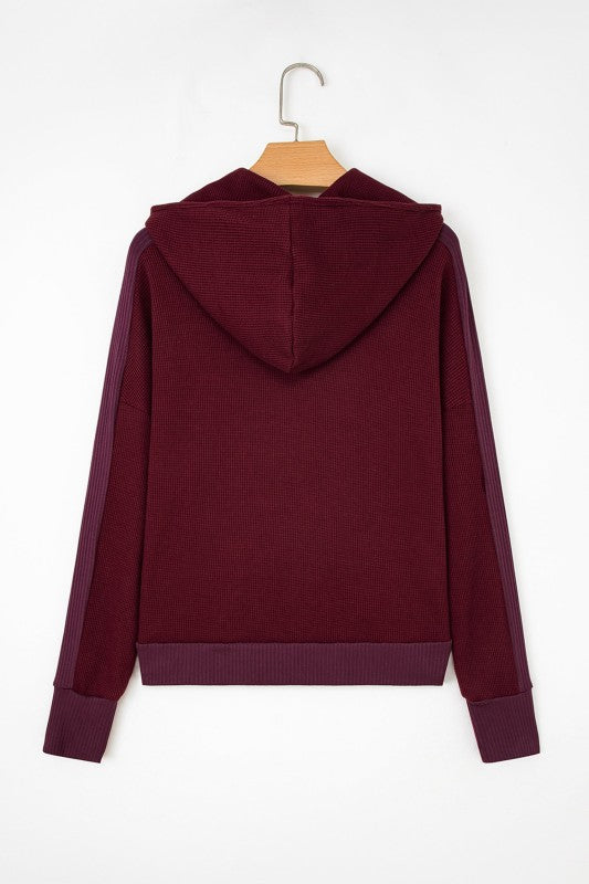 Waffle Zip Up Snap Button Hooded Jacket THRIXINE