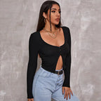Long Sleeved Crop Cardigan Top Sexy Button Knit T-shirt - SJB-DIAMOND ELITES