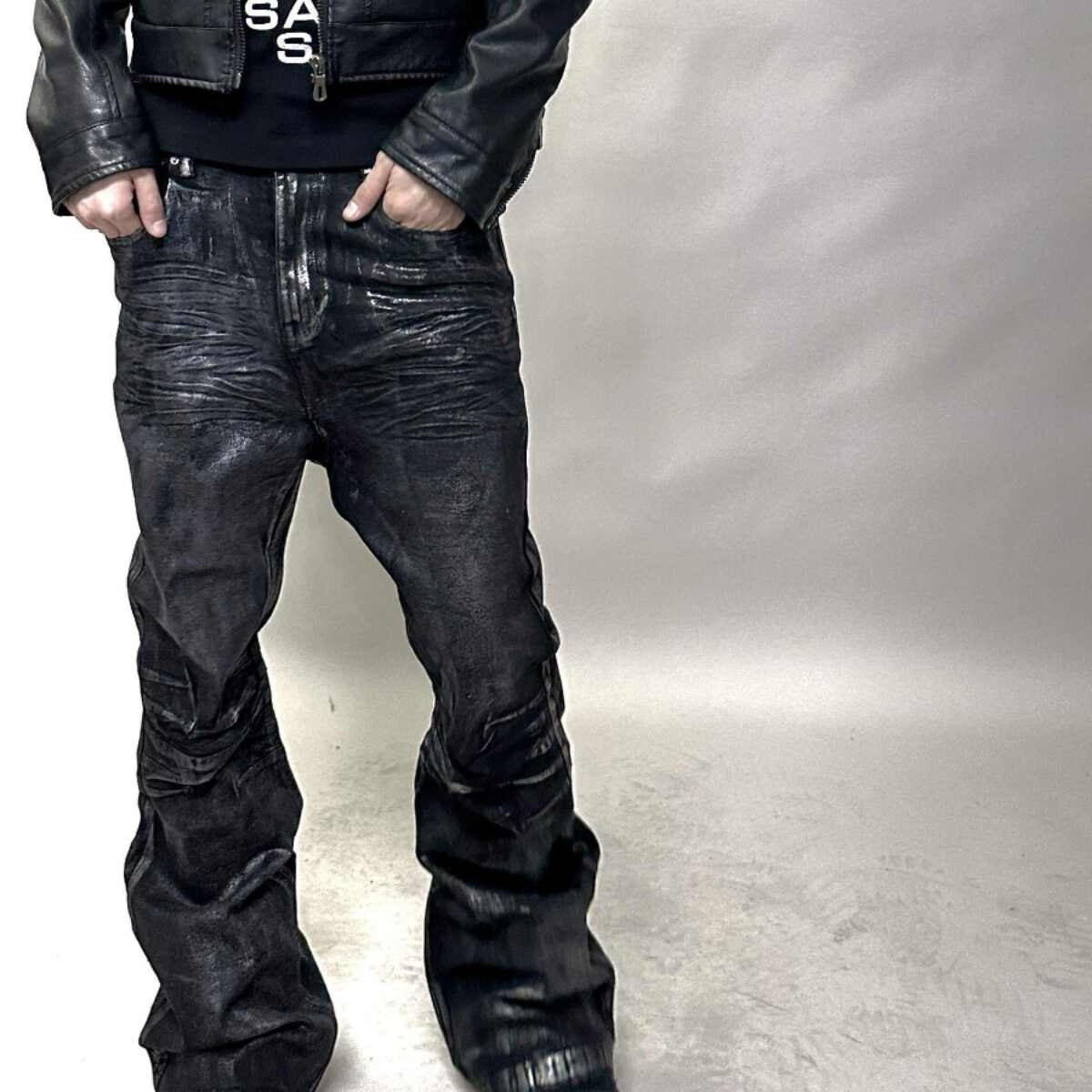 Two-color Bronzing Brush Wax Wash Distressed Micro-elastic Horn Jeans For Men Lootquake LLC
