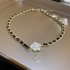 Retro Elegant Leather Winding Chain Diamond Magnetic Necklace Pi-Mart