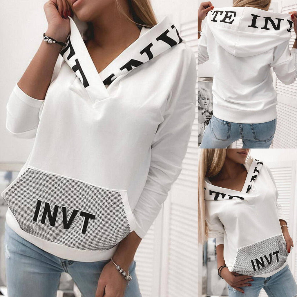 Pocket Hooded Letter Pullover Sweatshirt Pi-Mart