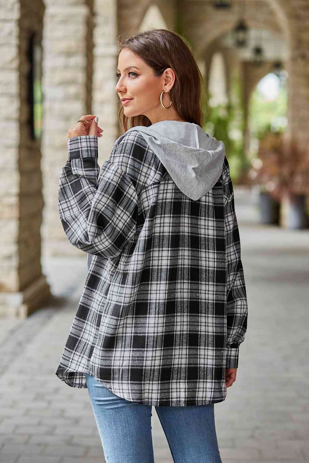Modern Women Plaid Long Sleeve Hooded Jacket Stylish & Comfortable Outerwear For Winter And Autumn Stevvex