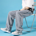 Straight Loose Jeans Men Casual Trousers Hip Hop Cargo Denim Pants With Zipper Pi-Mart