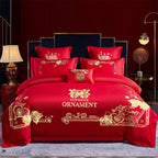 Red Wedding Four-piece Set Wholesale Cotton Wedding Embroidery Bedding Pure Cotton Marriage Bed Xi Quilt Cover Dragon And Phoenix Pi-Mart