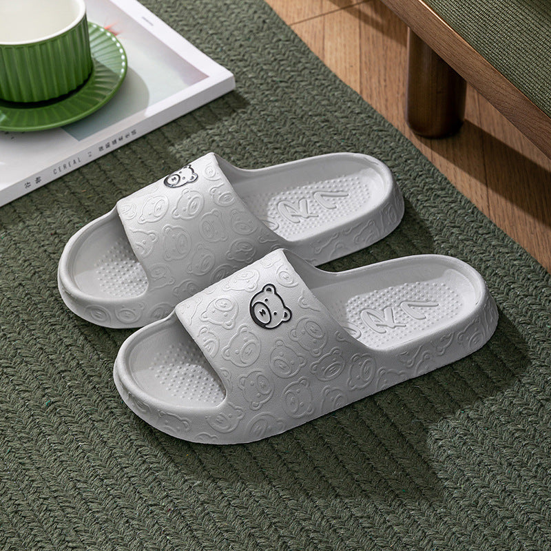 Cute Bear Slippers Indoor Non-slip Thick Soles Floor Bedroom Bathroom Slippers For Women Men Fashion House Shoes Summer Pi-Mart