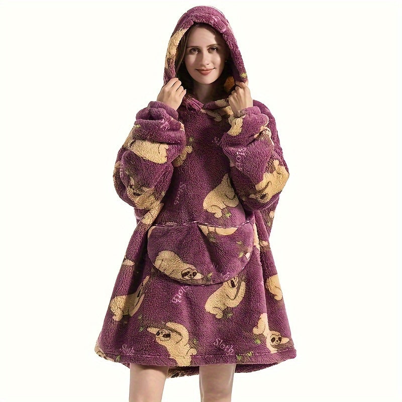 1pc Home Wearable Lazy Blanket Hooded Cold Wear Outdoor Cold Clothes Lazy Sweatshirt Soothing Fleece Thick Robe