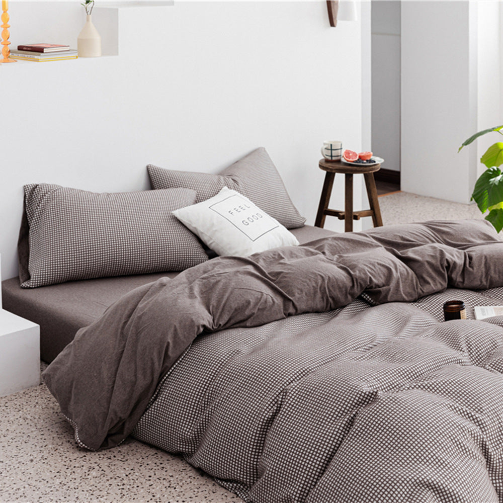 Tianzhu Cotton Nude Sleeping Four-piece Set 100 Cotton Simple Knitted Quilt Cover Bedding Pi-Mart