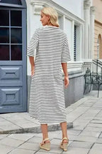 Lovelet Contrast Striped Half Sleeve Midi Tee Dress