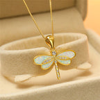 Simulated Opal Dragonfly Ladies' Pendant Necklace Pi-Mart