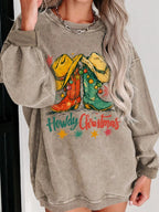 Yeehaw Xmas Boots Cozy Corded Sweatshirt THRIXINE