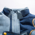 Denim Stitching Embroidered Stand-up Collar Cotton Coat Pi-Mart