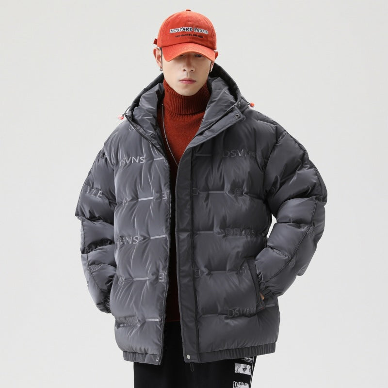 New Men's Mid-length Warm Korean Style Hooded Bread Jacket