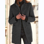 Fashion Stand Collar Woolen Coat With Pockets Fall Winter Casual Button Outwear For Women Clothing Pi-Mart
