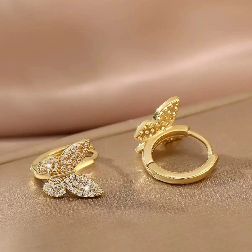 Fashion Copper Inlaid Zirconium Butterfly Ear Ring Niche