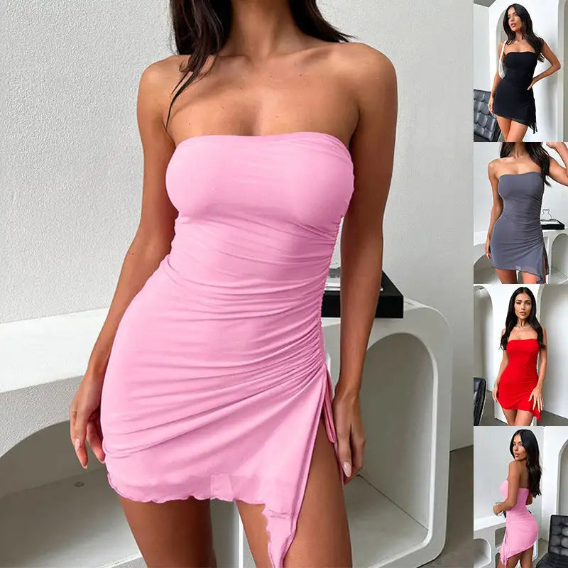 Y2K Tube-top Split Dress Summer Ins Fashion Backless Short Dresses For Women - SJB-DIAMOND ELITES