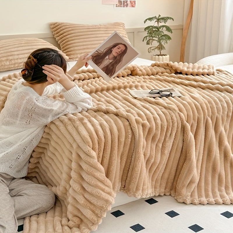 1pc Cozy Double-Sided 3D Rabbit Hair Blanket - Soft, Warm, and Fuzzy for Snuggling Up - Perfect for Office, Outdoor Camping, Sofa, and Gift Giving Lootquake LLC