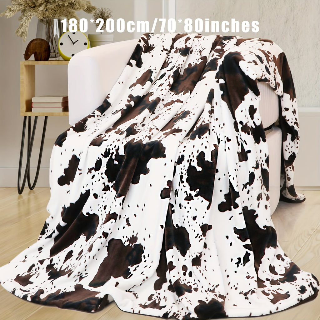 1pc Soft and Warm Cow Print Blanket - Lightweight Plush Flannel Fleece Throw for Sofa, Couch, Bed - Home Decorative Gift for All Seasons