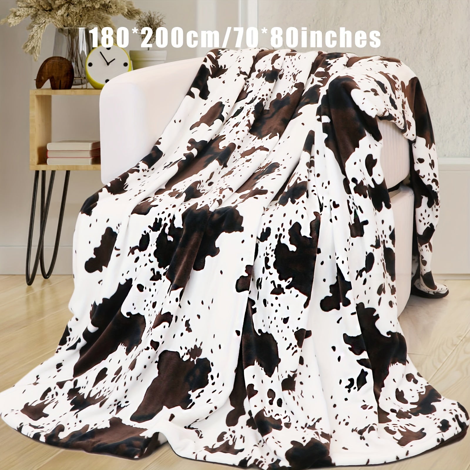 1pc Soft and Warm Cow Print Blanket - Lightweight Plush Flannel Fleece Throw for Sofa, Couch, Bed - Home Decorative Gift for All Seasons