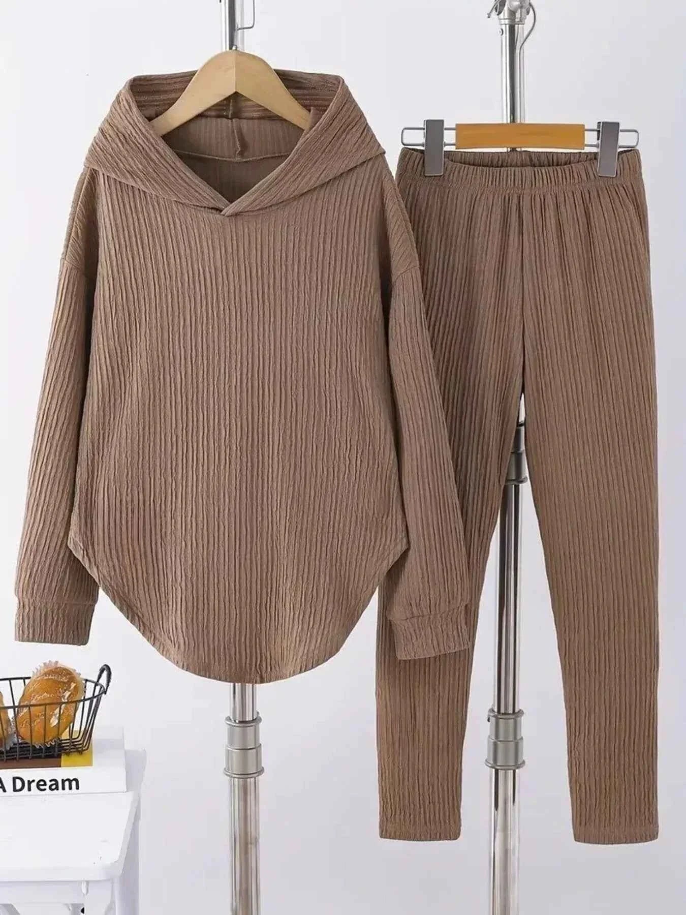 Textured Long Sleeve Hoodie and Pants Set THRIXINE