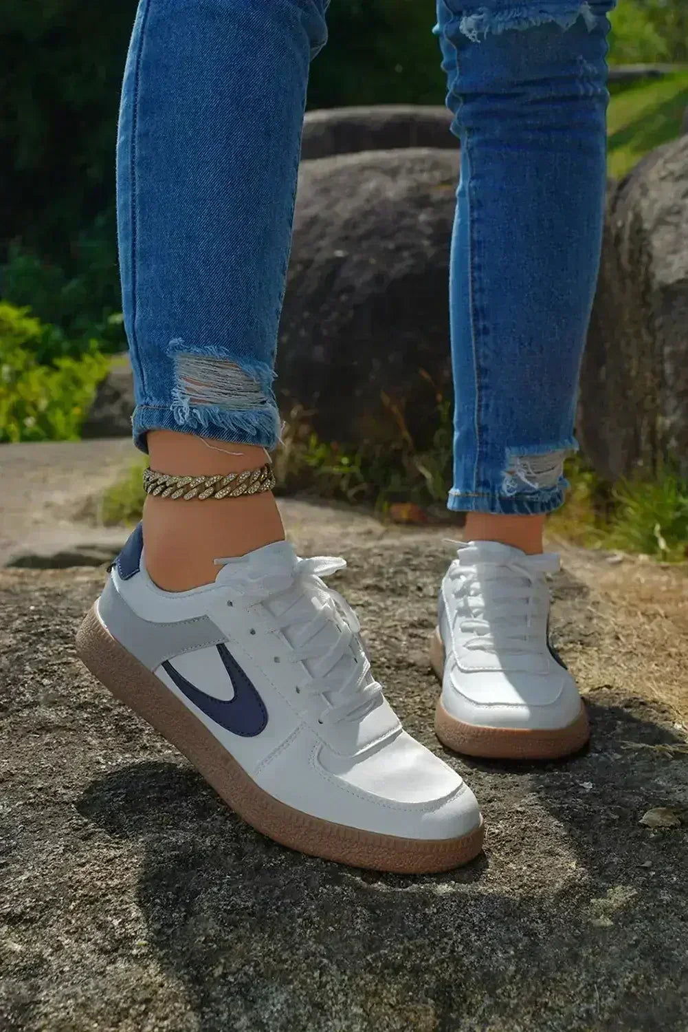 Navy Blue Sneakers - PU Leather Lace-Ups - Wholesale Comfort Shoes