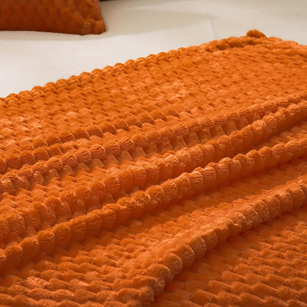 1pc Super Soft 3D Jacquard Flannel Blanket - Burnt Orange Fuzzy Throw with Cozy Lightweight Design for All-Season Home Decor, Perfect for Couch, Sofa, Bed, Chair - 300GSM Warm and Fuzzy Texture for Ultimate Comfort Lootquake LLC