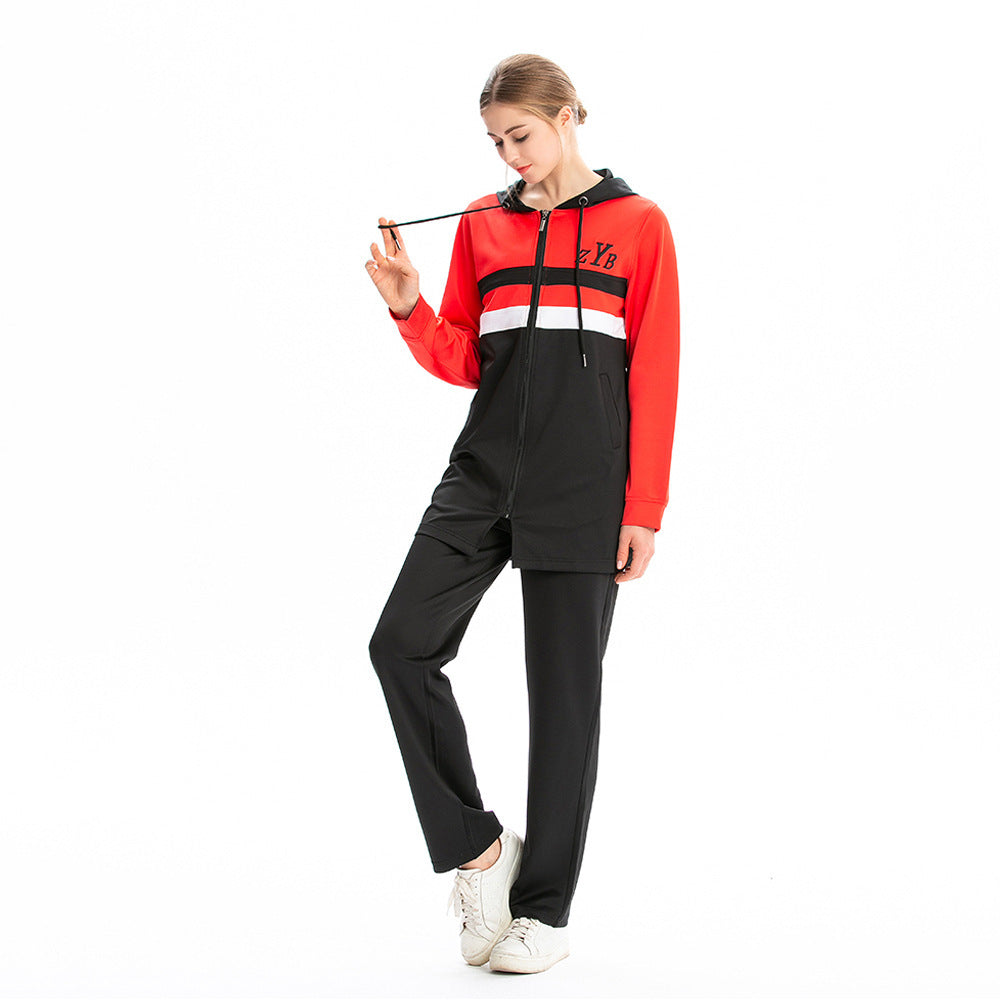 Zipper Drawstring Pocket Hooded Loose Casual Sports Sweatshirt Suit Pi-Mart
