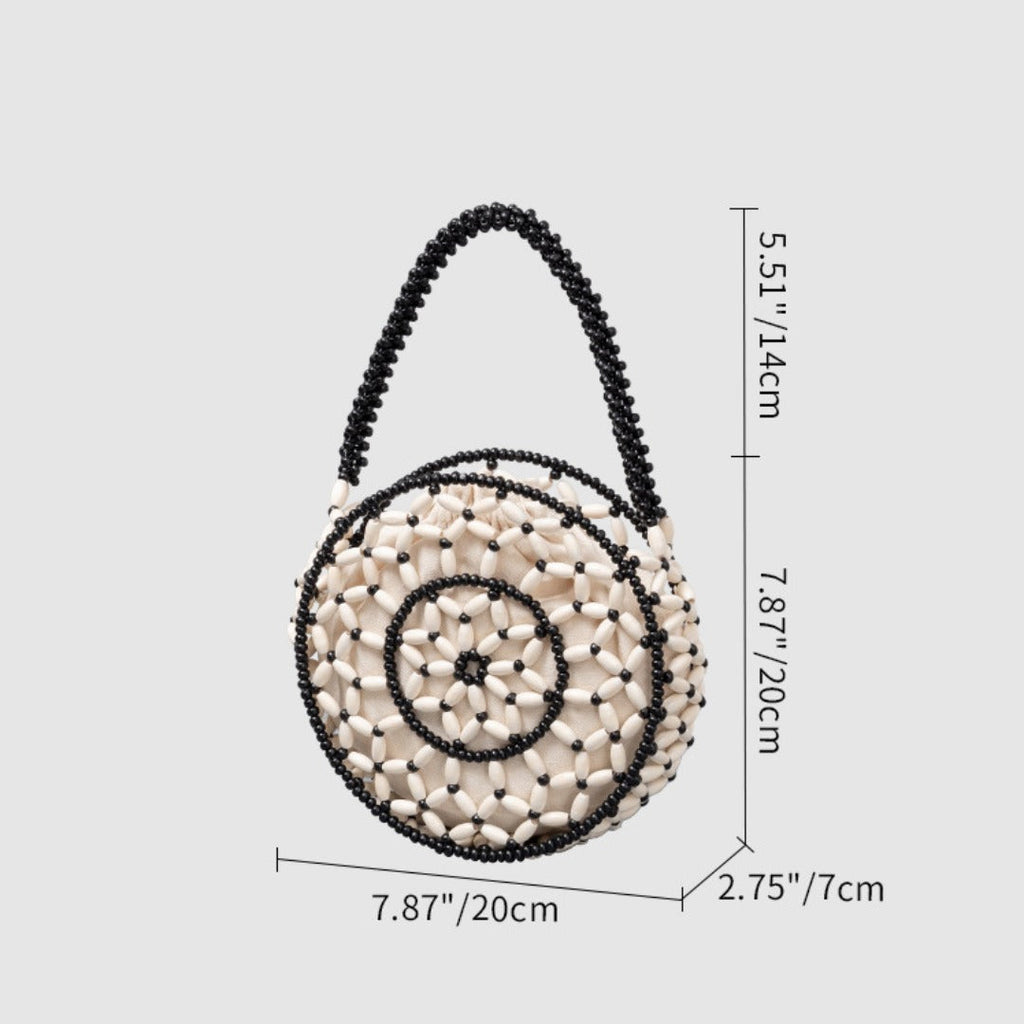 Small round wooden bead bag, hand-woven bag, women's seaside vacation beach bag, beaded small handbag - SJB-DIAMOND ELITES