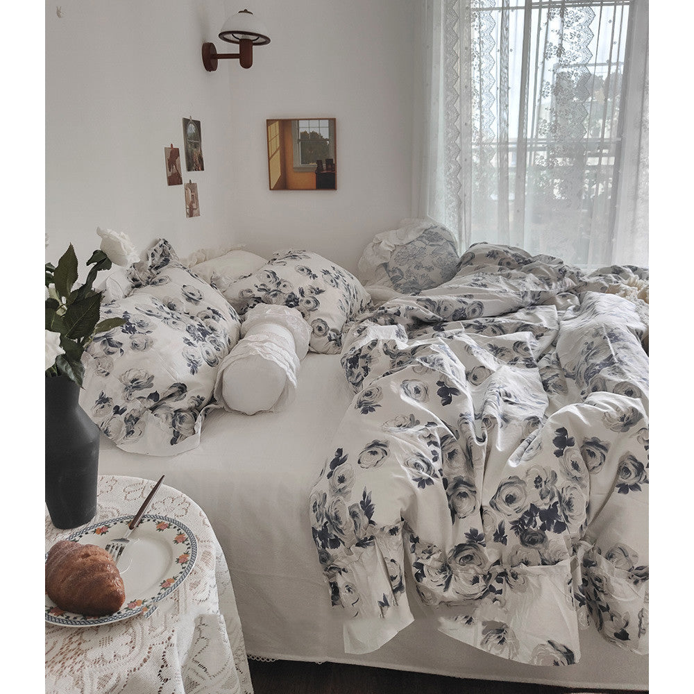 Vintage Camellia Pure Cotton Four-piece Sheet Duvet Cover Pi-Mart