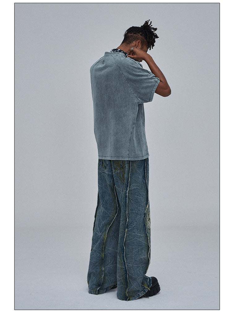 American Street Dirtyfit Heavy Industry Washed Distressed Wide Leg Jeans Design Sense Lootquake LLC