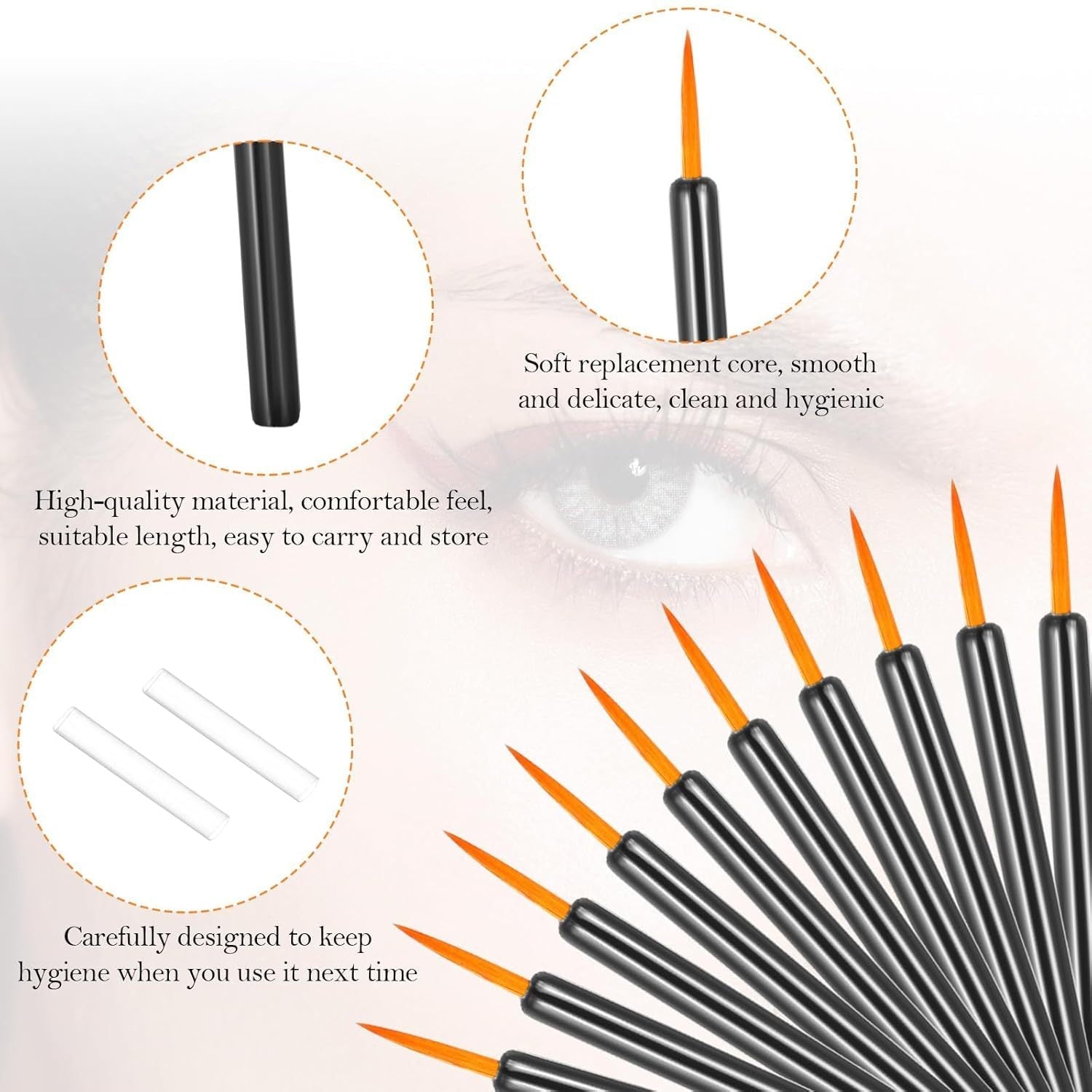 One Hundred Pack Disposable Eyeliner Brushes - Ultra-Fine Point Applicators, Black Cosmetic Eye Wands For Precise Makeup Application Pi-Mart