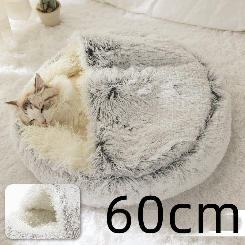 2 In 1 Dog And Cat Bed Pet Winter Bed Round Plush Warm Bed House Soft Long Plush Pets Bed Pi-Mart
