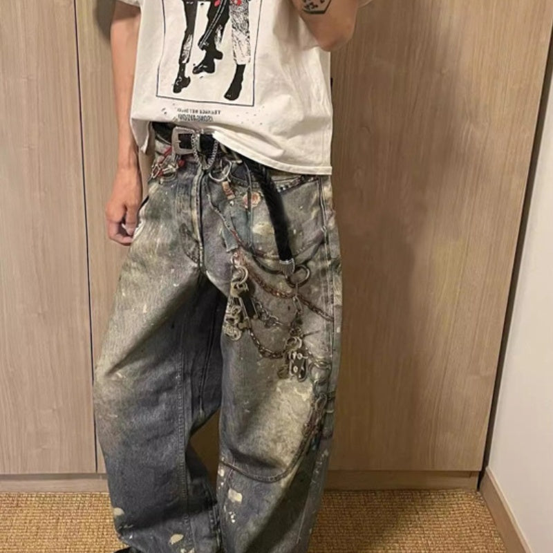 Printed Jeans Men's Loose Straight Personality All-match Lootquake LLC