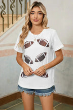 White Sequined Rugby Graphic T Shirt