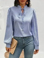 Striped Tie Neck Long Sleeve Blouse – Femstylo - SJB-DIAMOND ELITES