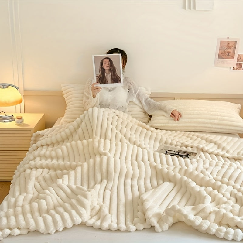 1pc Cozy Double-Sided 3D Rabbit Hair Blanket - Soft, Warm, and Fuzzy for Snuggling Up - Perfect for Office, Outdoor Camping, Sofa, and Gift Giving Lootquake LLC