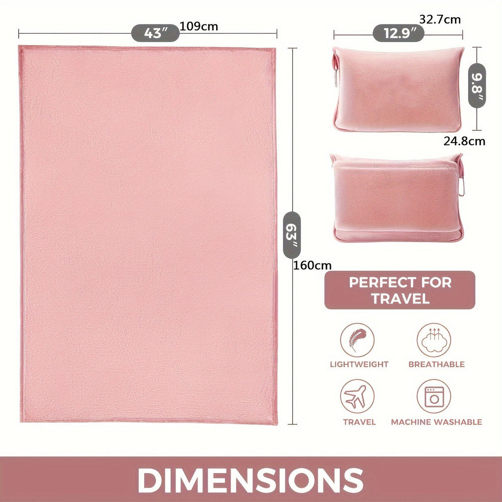 [Hot Selling] Ultra-Soft Embroidered Travel Blanket 2-in-1 with Pillowcase & Backpack Clip - Tear-Resistant, Allergy-Friendly Flannel for All Seasons Lootquake LLC