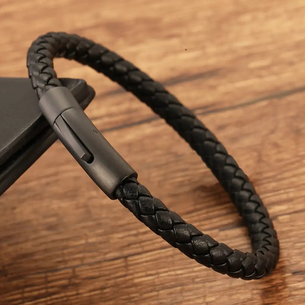 Woven Frosted Black Buckle Simple Leather Bracelet Lootquake LLC